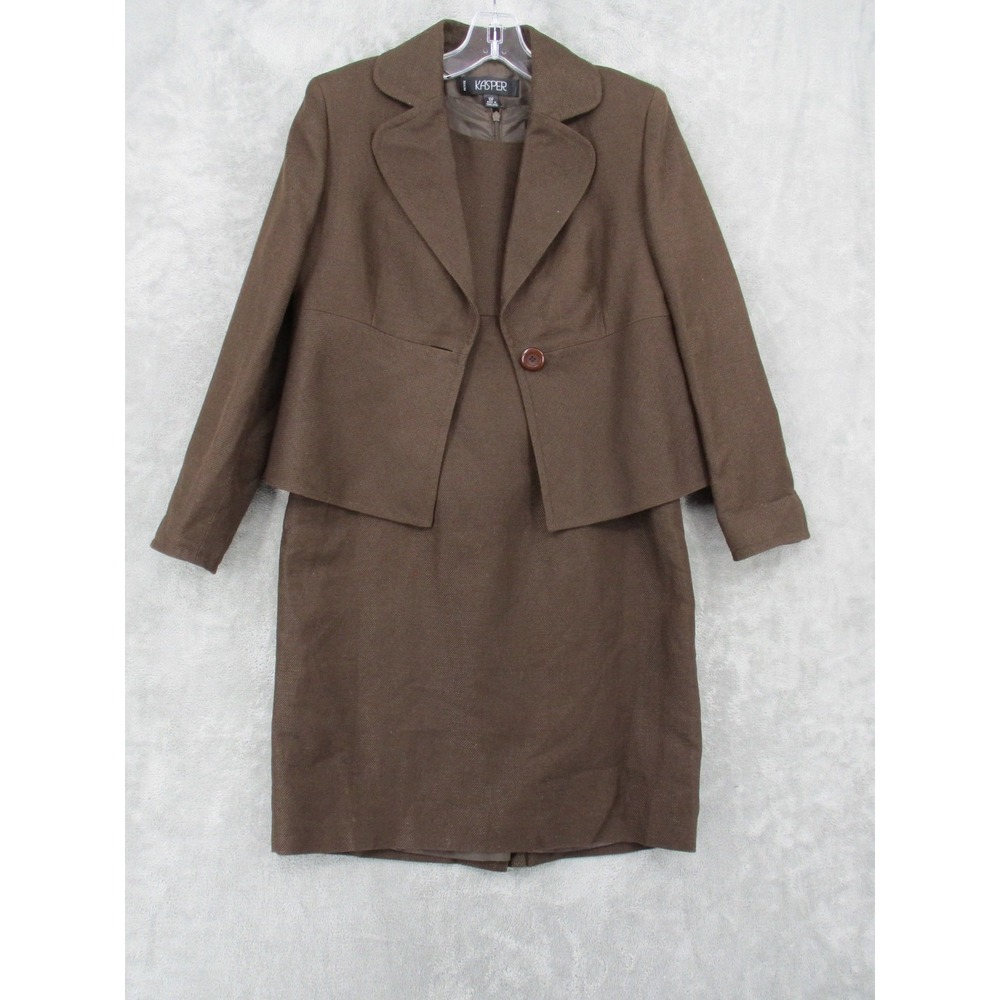 Kasper Jacket Dress 12 Petite Linen‎ Blazer Sheath Office Career Corporate Brown
